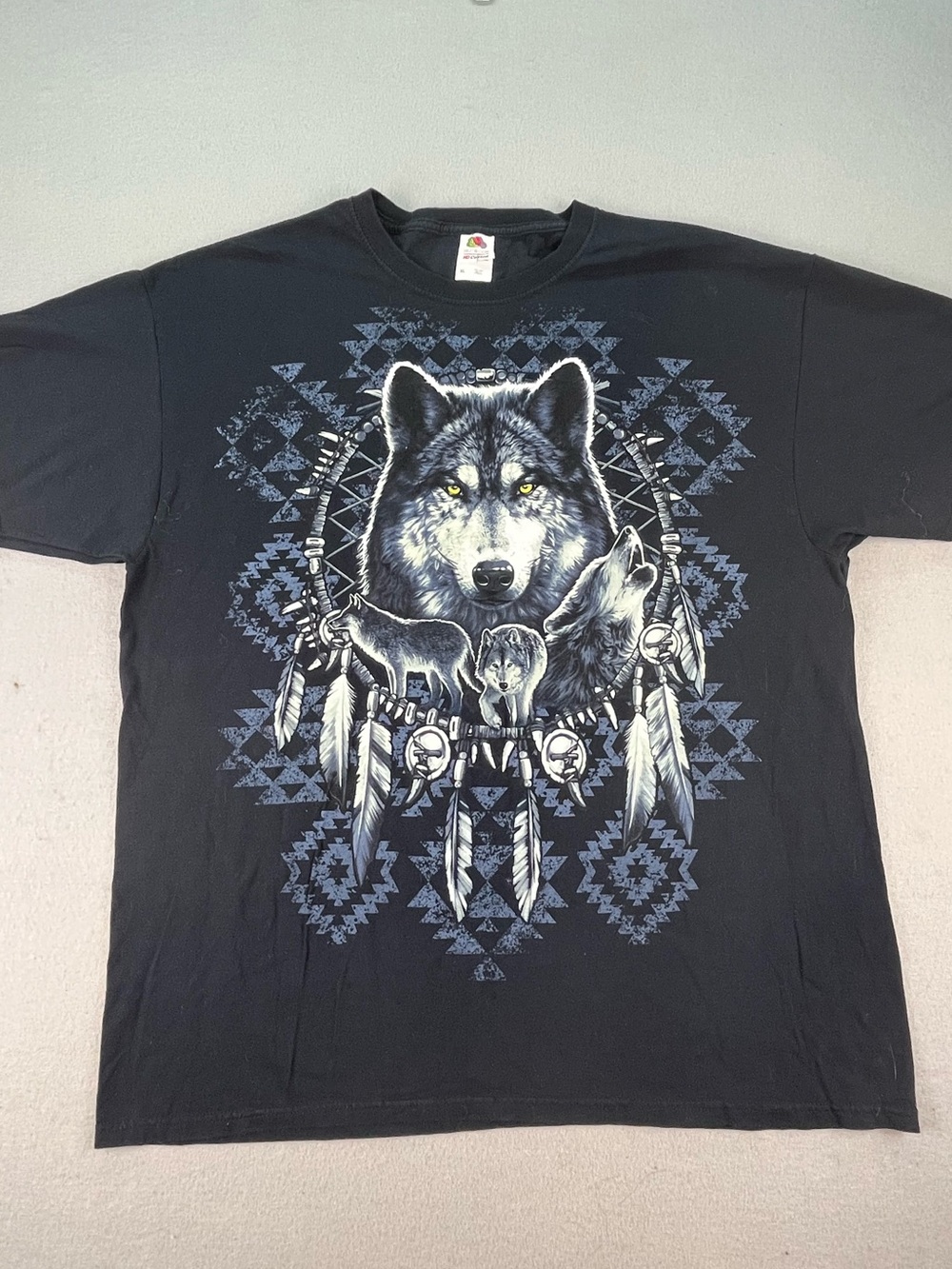 Wolves Dream Catcher Southwest Native American T-shirt Black Mens XL